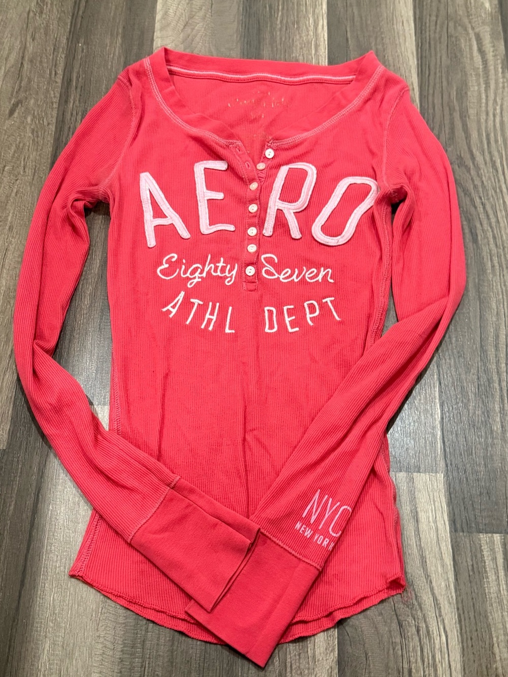 Aeropostale bright pink Waffle Knit Henley Top